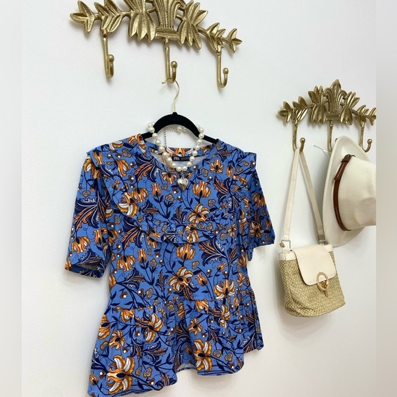 🆕NWT ZARA 100% cotton peplum bohemian top S - Picture 3 of 9